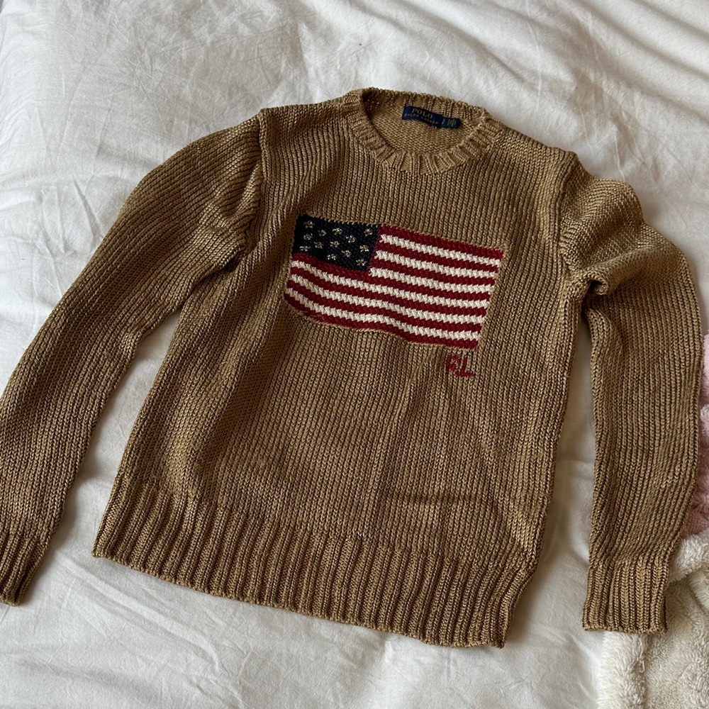 Ralph Lauren Tan and Gold Crewneck Flag Sweater